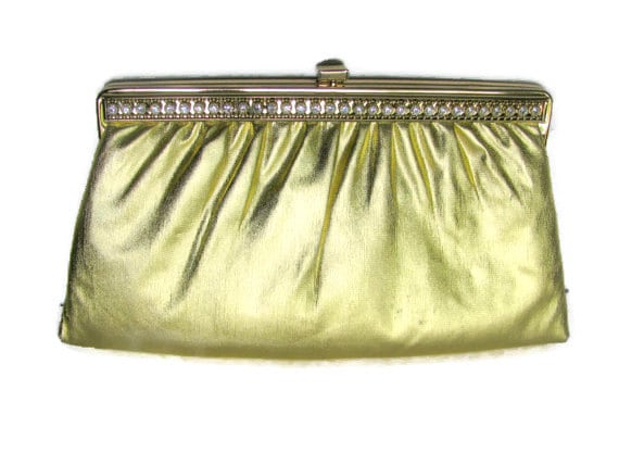 Gold Evening Bag Harry Levine Rhinestone Clutch Purse 1950- 60s