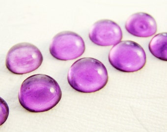 2 Vintage West German Handmade Glass Cabochons – 28mm Grape Amethyst Purple – Flat Back No Hole