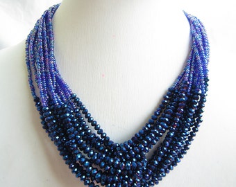 New Royal blue glass bead necklace Multistrand Necklace Formal Necklace ...