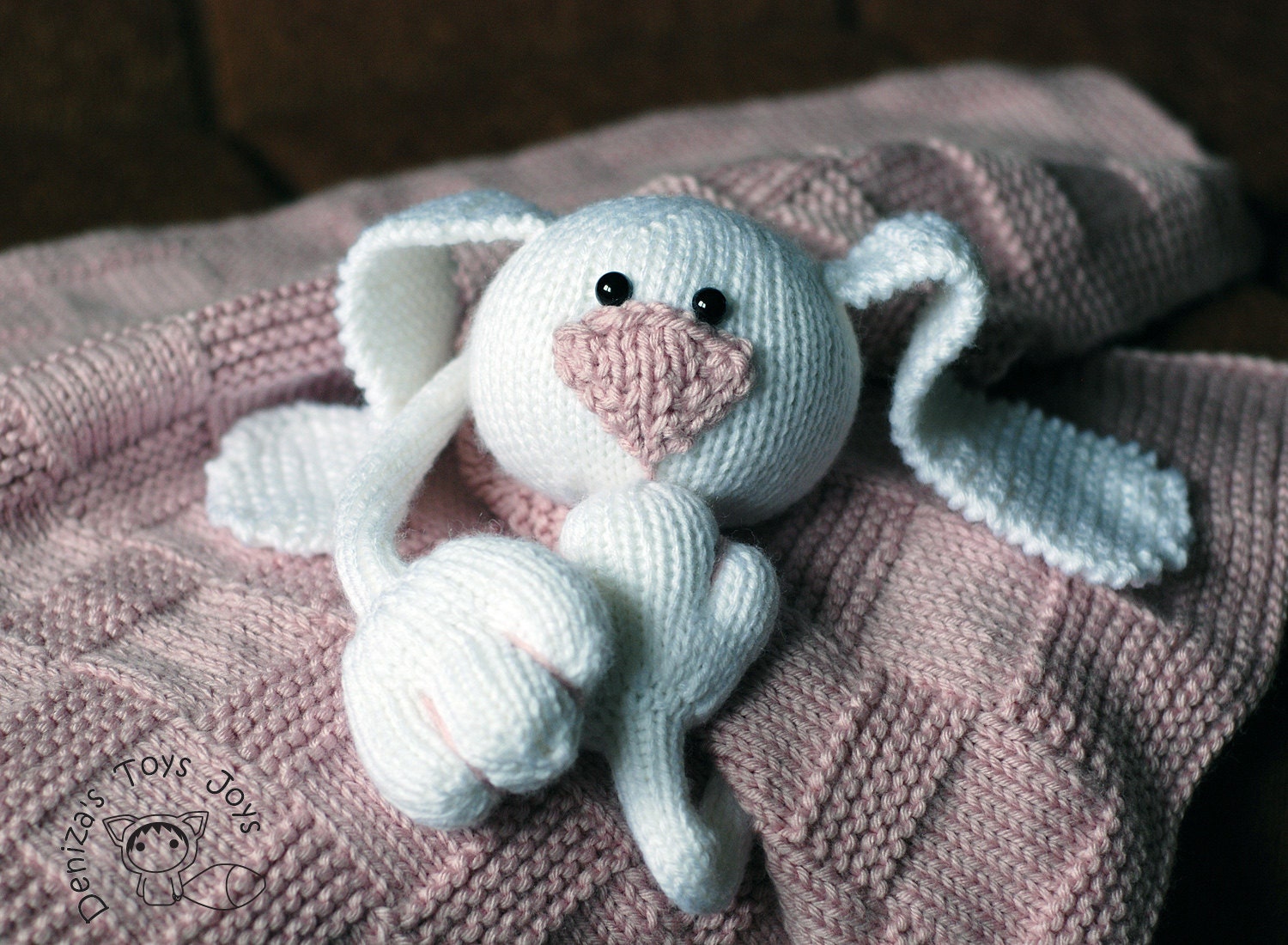 Pink Baby Bunny Toy Blanket knitting pattern by deniza17 on Etsy