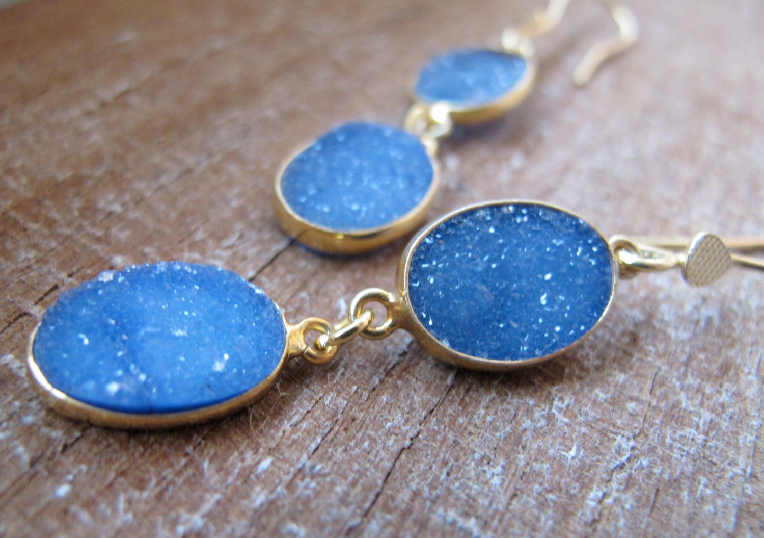 Blue Druzy Earrings Silver Earrings DruzyGold Earrings by Belesas