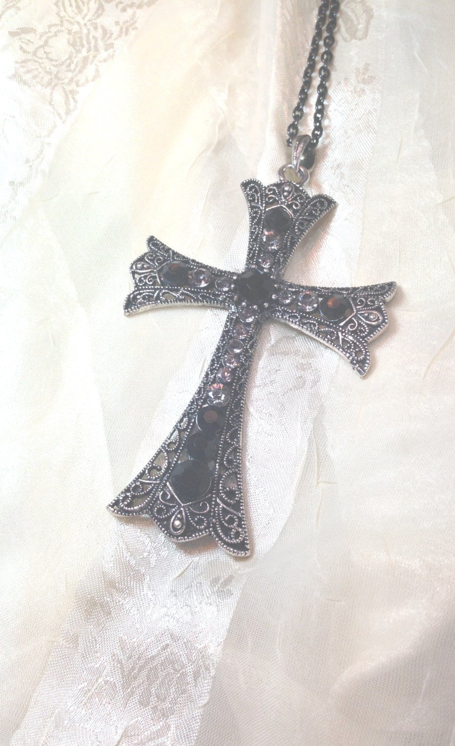 Black crystal cross necklace Clearance