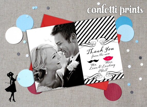 Wedding Thank You Card / Photo Card - MR And MRS STACHE - Printable Il_570xn
