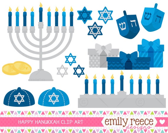 50% OFF - Hanukkah Jewish Menorah Yamaka Dreidel Cute Clip Art - Commercial Use - Scrapbooking Invitations Cards - Instant Download Il_570xn
