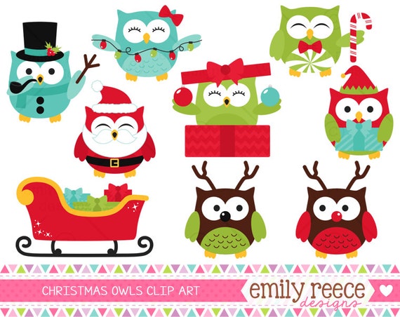 50% OFF - Owls Christmas Santa Elf Reindeer Snowman Cute Clip Art - Commercial Use - Scrapbooking Invitations Cards - Instant Download Il_570xn