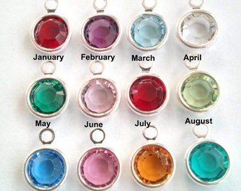 Birthstone charms - swarovski crystal channels - birthstone jewelry - rhodium plated (silver color) - 6.5mm