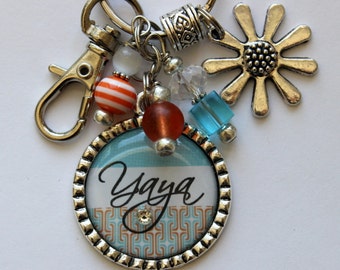 PERSONALIZED GIFT, Yaya sister teacher mom orange teal and white childrens name grandma nana mom gift present friend key chain necklace fun