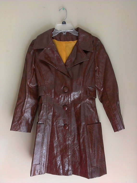 Vintage 1980s Brown Leather Long Trench Jacket Coat Sz by jnh5855