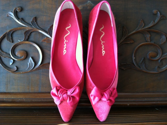 Hot Pink Velvet Shoes Flats Spring Trend Bows Pointy Toe 1249