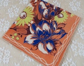 Vintage Hankie - Handkerchief - "Hanky" - Autumn Colors Burnt Orange Blue Green - For a Gift or Sewing, Crafting, Quilting - Z-44 Vintage Hankie - Handkerchief - "Hanky" - Autumn Colors Burnt Orange Blue Green - For a Gift or Sewing, Crafting, Quilting - Z-44