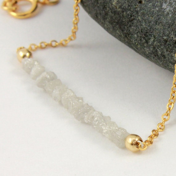 White Diamond Necklace in 14K Gold Filled Rough Uncut