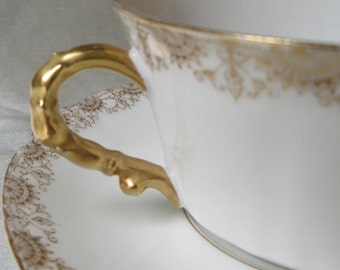 Antique Limoges Porcelain Tea Cup and Saucer,White with Gold Trim,2 1/4 ...