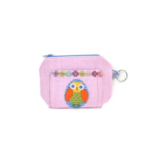 ... Pink Coin Purse, Owl Lover Gift, Small Zipper bag, gifts under 20