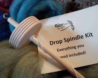 Drop Spindle Kit for Beginner w/ Fiber Top Whorl Handspinning Spindling Spinning Wool Yarn Spinning Handspun Roving