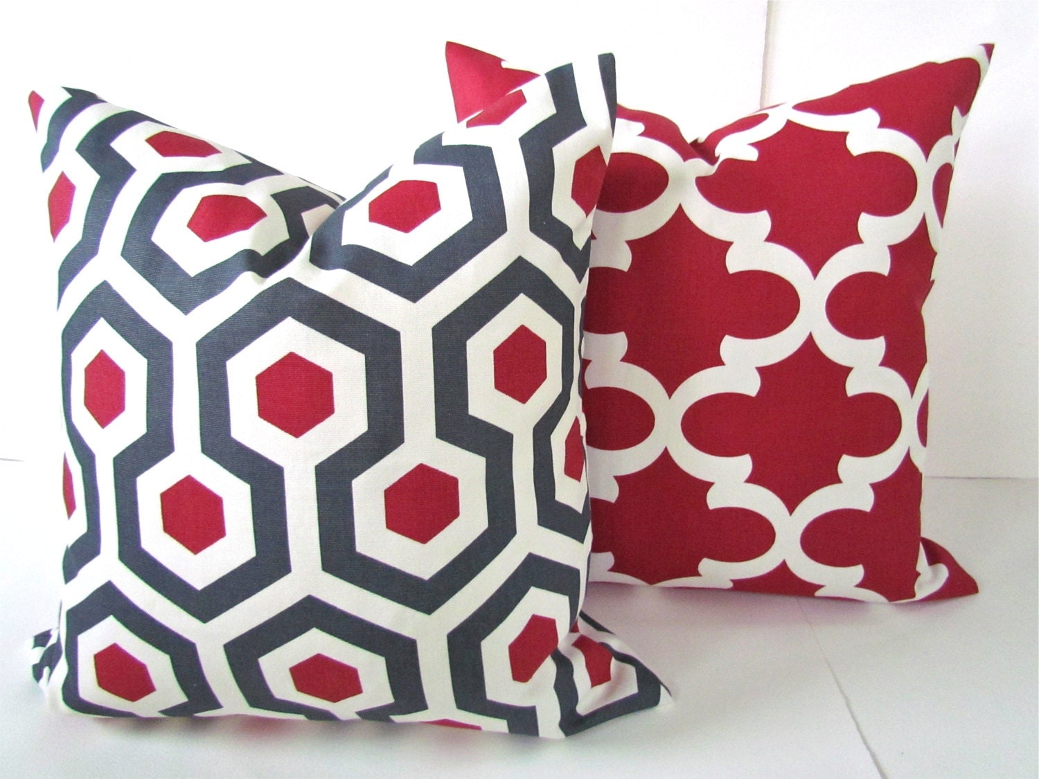 RED PILLOWS Set Of 2. Red Decorative Throw Pillows Gray Red