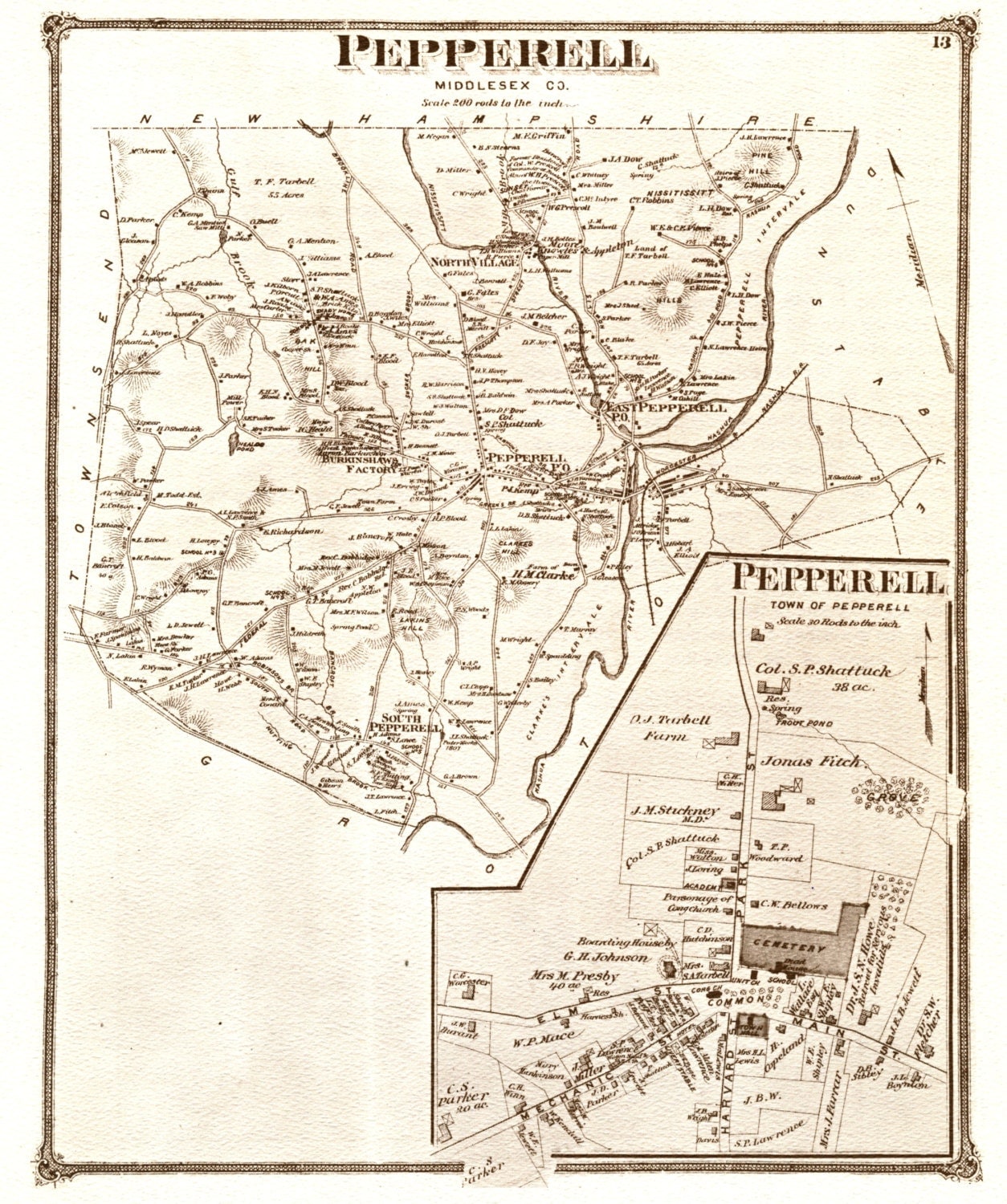 Pepperell MA 1875 Map Vintage Photo Print Ready to by KingofRamen