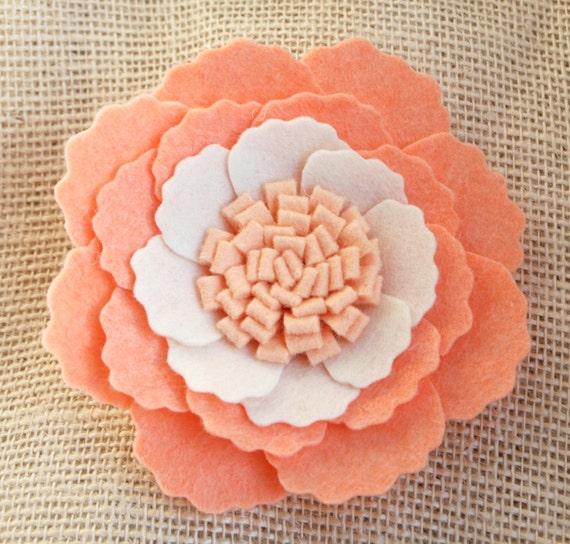 Items similar to Large Coral, Ivory & Peach Felt Flower for Wreaths or DIY Crafts, Handmade Felt
