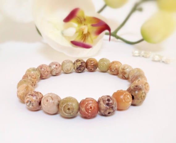 Handmade Zen Beaded Bracelet in Neutral  Soapstone, Stackable  Stretch Woman's Bracelet, Yoga Jewelry