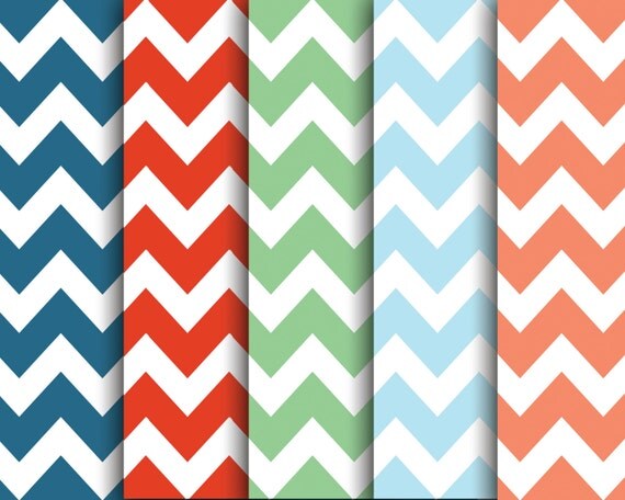 60% OFF SALE Patterned Digital Paper Pack Nautical Chevronl 5 pieces jpeg files Il_570xn