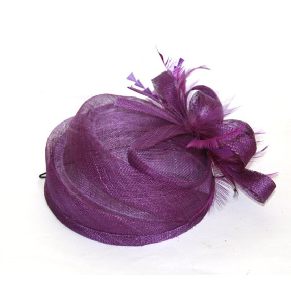 Purple Hat Fascinator/ Derby Hat with feathers and flower