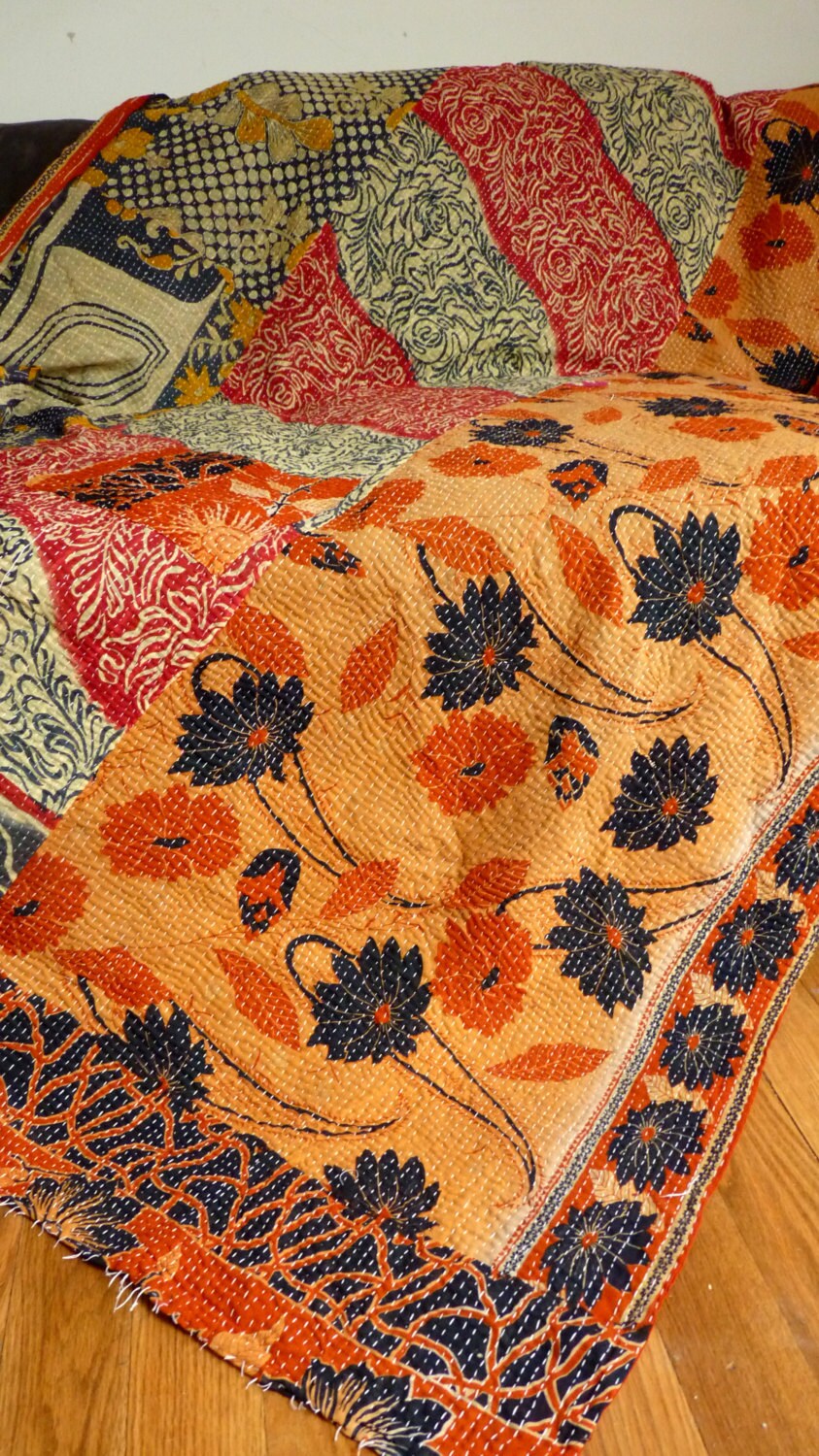 Vintage kantha quilt // kantha quilt // kantha throw blanket