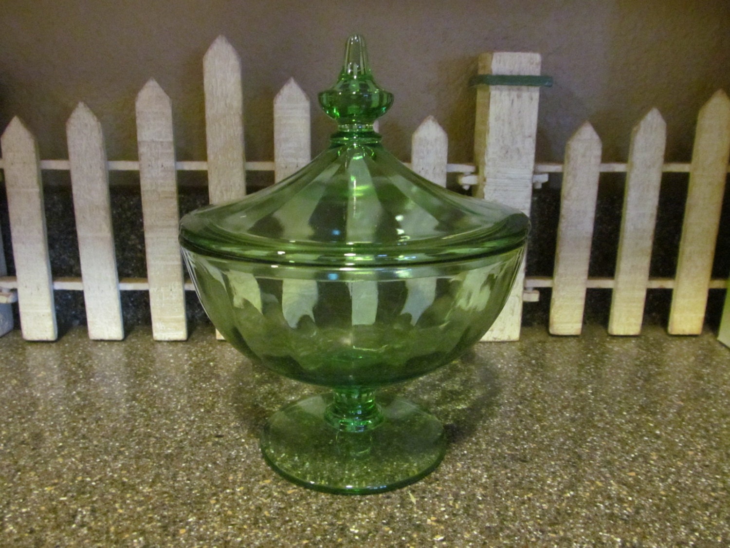 Vintage Green Glass Covered Candy Dish with Lid by ClassicClutter