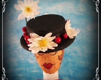 Dare To Be Different Mini Mary Poppins Hat / Perfect Gift For The Mary Poppins Lover / Black Burlap Mini Boater / Fascinator / Cosplay
