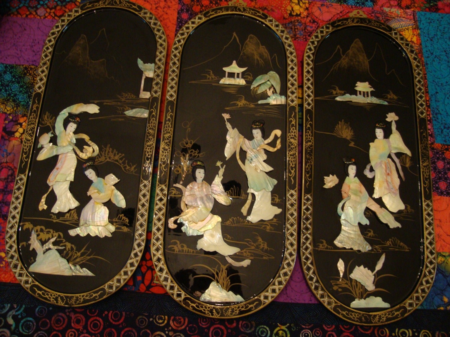 Chinese Mother of Pearl Wall Plaque Art 3