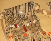 Zebra Abalone Dreamcatcher Miniature medicine pouch,miniature purse necklace beaded Carnelian stones puka shell and beaded leather fringed