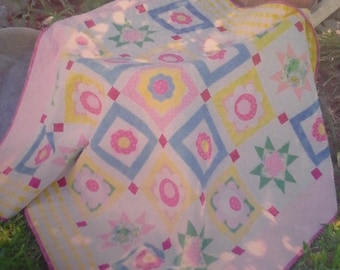 Flowers and Sunshine Lap Throw Quilt Feminine Lap Quilt Girly Playmat Pastel Colors Customization Colors