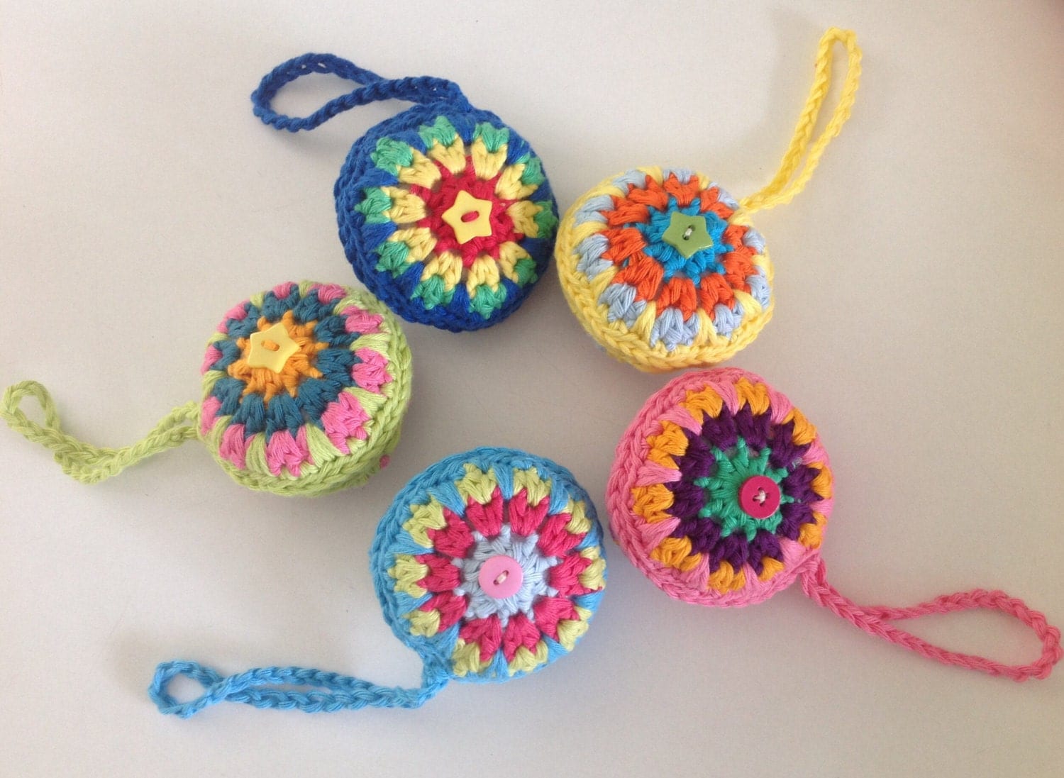 Crochet Christmas Tree Baubles Colourful Ornaments Set of