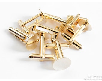 12mm Blank Cuff Links - Gold Plated Flat Pad Toggle-Style Cufflinks - Gold Finished Brass - Glue-on Customizable Bullet Cufflinks - Per Pair