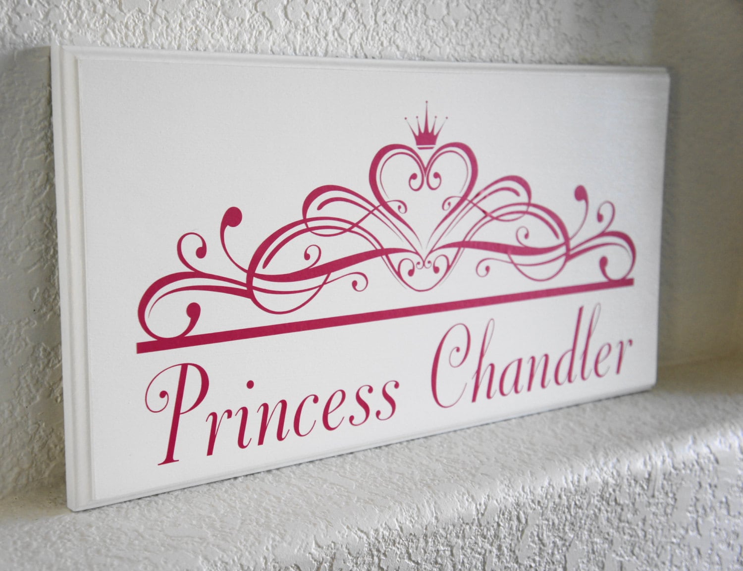 Personalized Pink Princess Wall Plaque with custom name. Solid