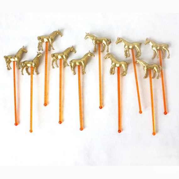 Items similar to Charming Pony / Horse Gold Animal Drink Stirrers