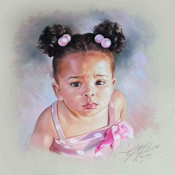 Soft Pastel Portrait Painting of a little girl in pink