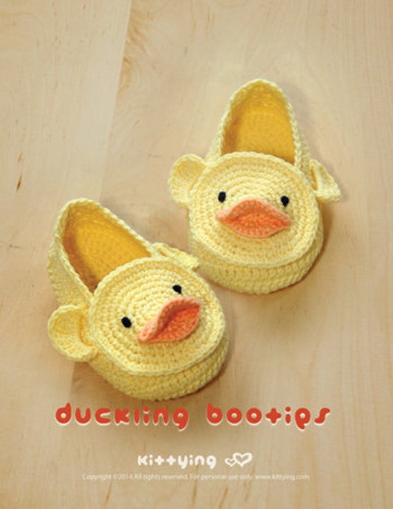 Crochet Pattern - Duck Duckling Baby Booties Preemie Socks Animal Shoes Yellow Duck Applique Baby Slippers Crochet Pattern (DB01-Y-PAT)