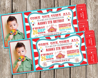 Vintage Circus Carnival Photo Invitation - Ticket Invitation - Carnival Circus Birthday Party - DIY Printable
