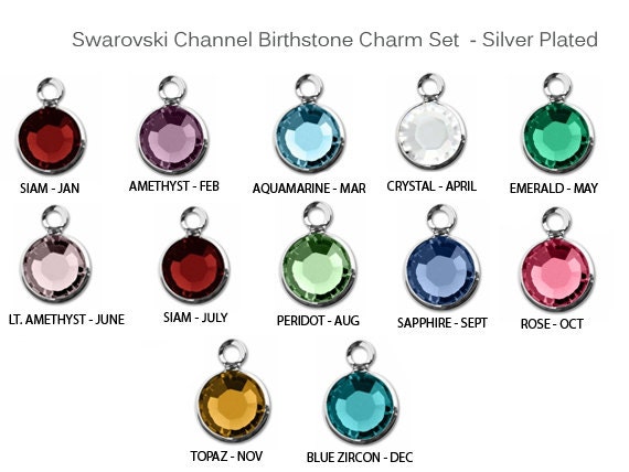 240 Swarovski Birthstone Charms Silver Plated 20 of each month