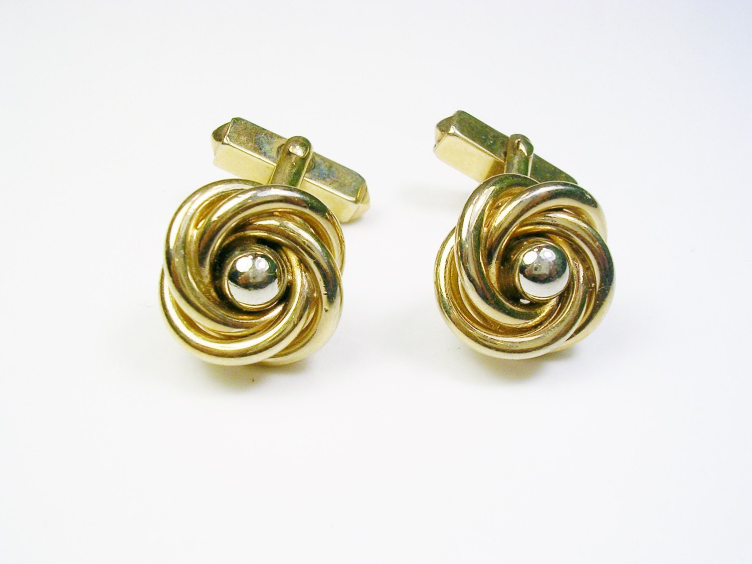 VINTAGE Wedding SWANK CUFFLINKS / gold tone Forever Knot / Mid