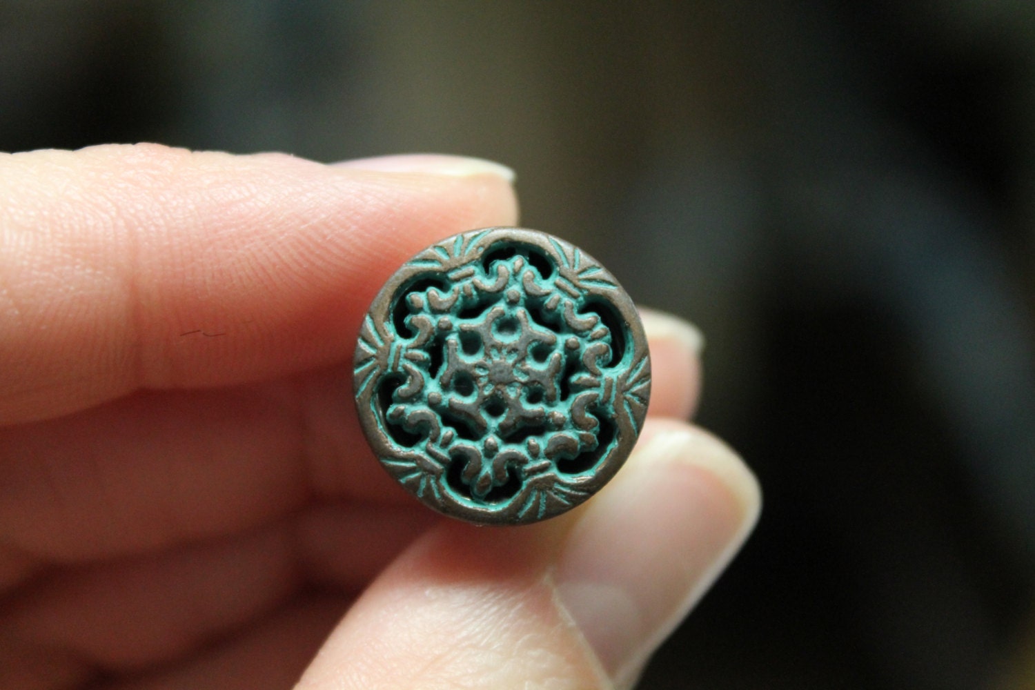 ALMOST GONE Vintage Style Green and Copper Snowflake Plugs