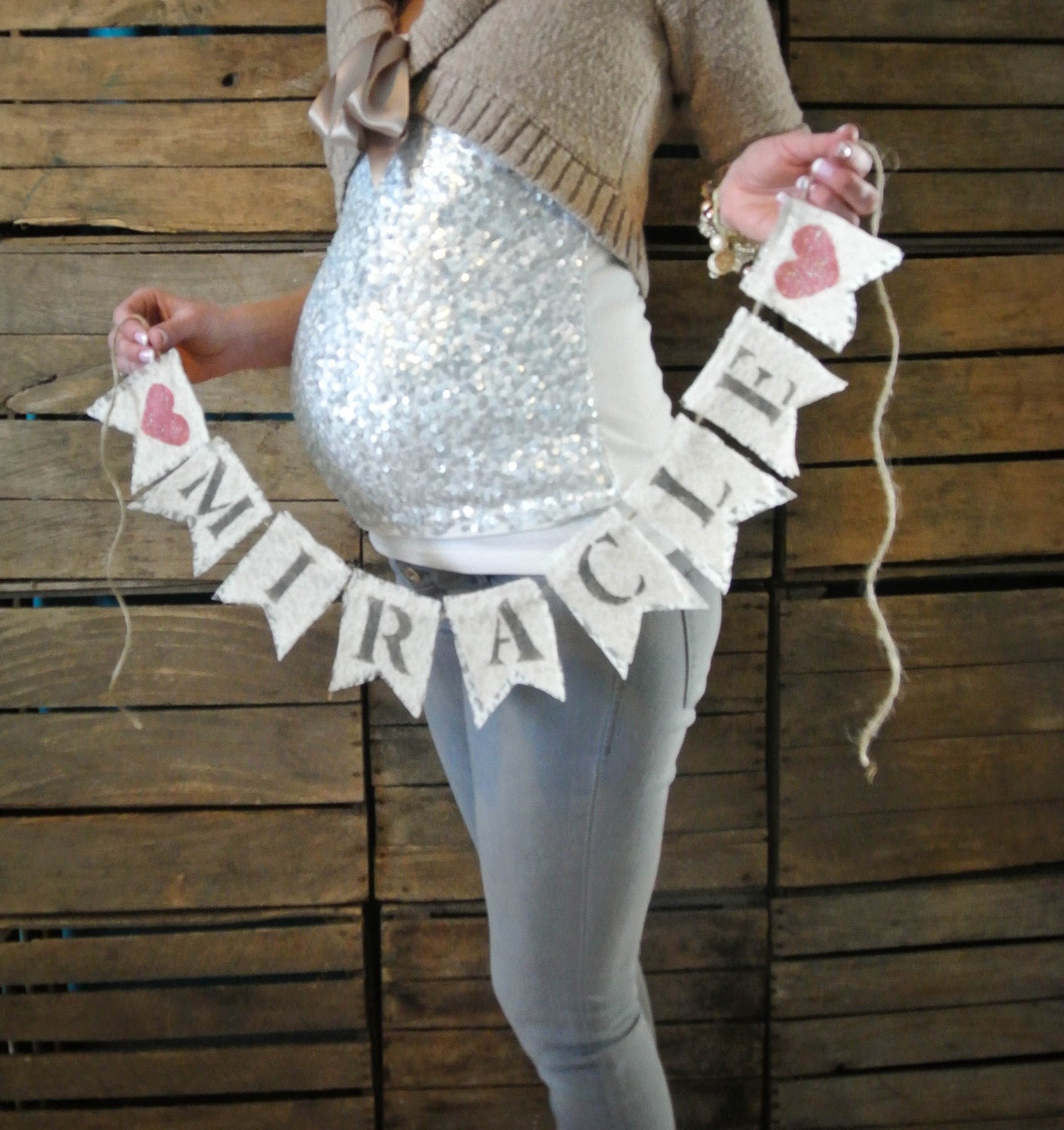 Bunting MIRACLE Baby Maternity Photo Prop by pinkpearlswhitelace