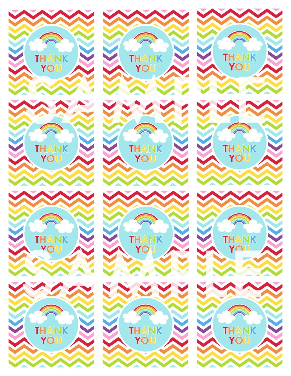 Rainbow Birthday Party Printable Thank You Favor Tags INSTANT