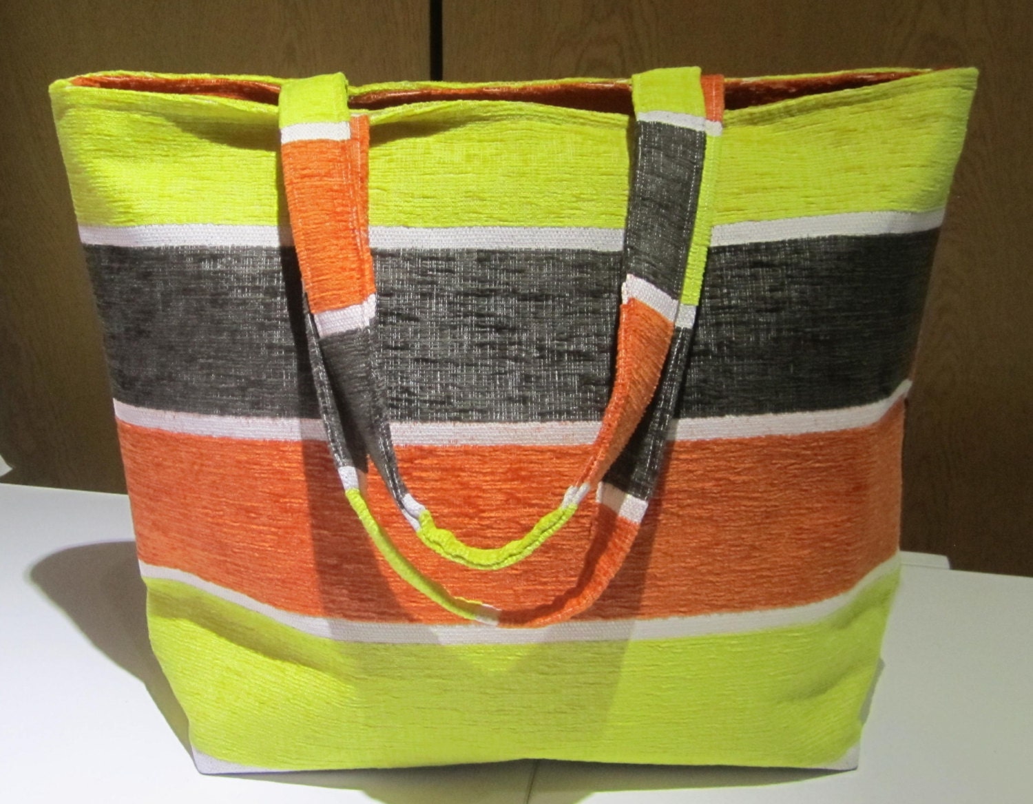 Summer Tote Bag Stripe Fabric Tote Bag Shopping Bag by patchawork