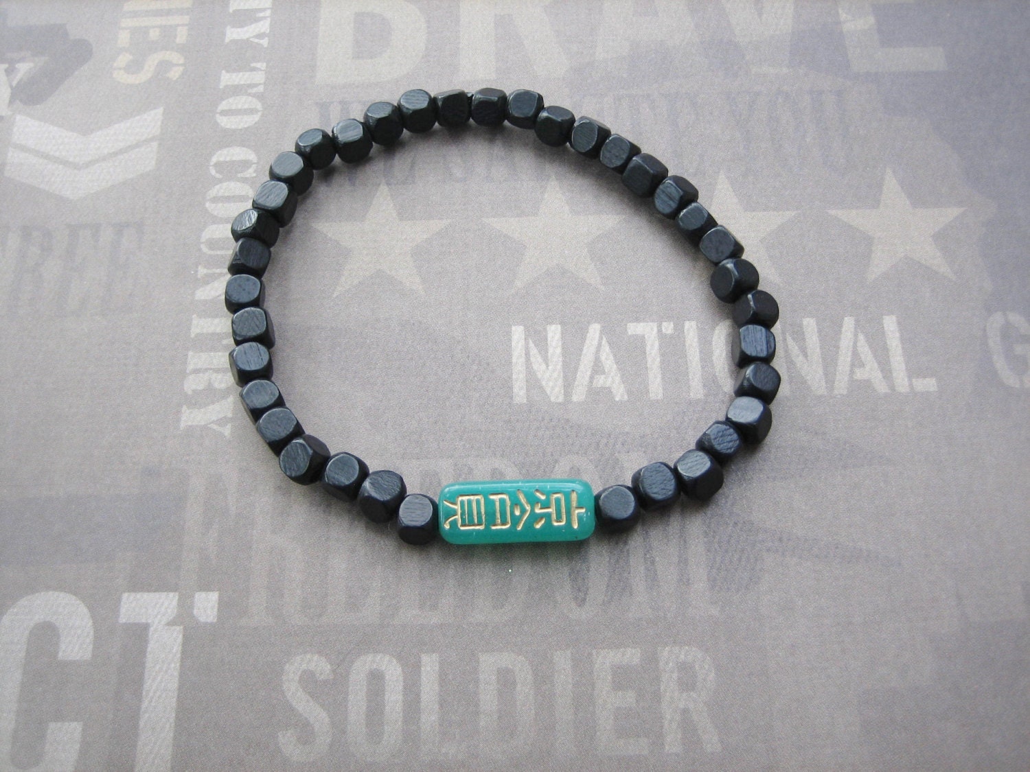 Mens Chinese Jade Good Luck Charm Bracelet Black Wood Gift