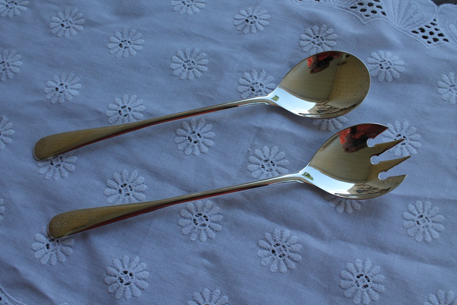 Classic Serving / Salad Fork and Spoon in Silver Plate from