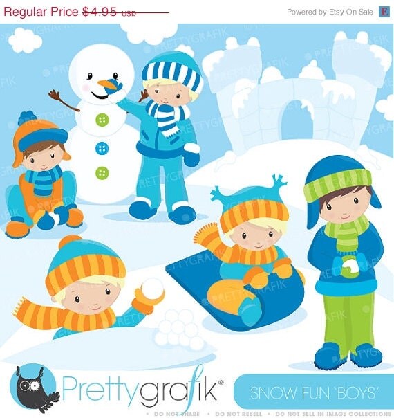 60% OFF SALE Snow boys clipart commercial use, vector graphics, digital clip art, digital images - CL623 Il_570xn