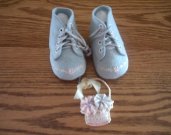 Blue Felt Baby Shoes