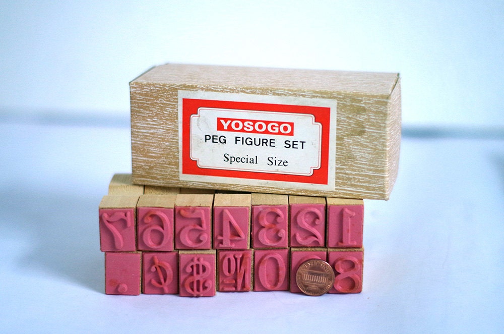 Wooden rubber stamp set numbers very large. Supplies scrap