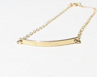 Minimal 14K Gold Bar Bracelet , Thin Gold Rectangle, Simple, Dainty Gold Bar Bracelet, Bridesmaids Gift, Delicate Chain, Straight, Curved