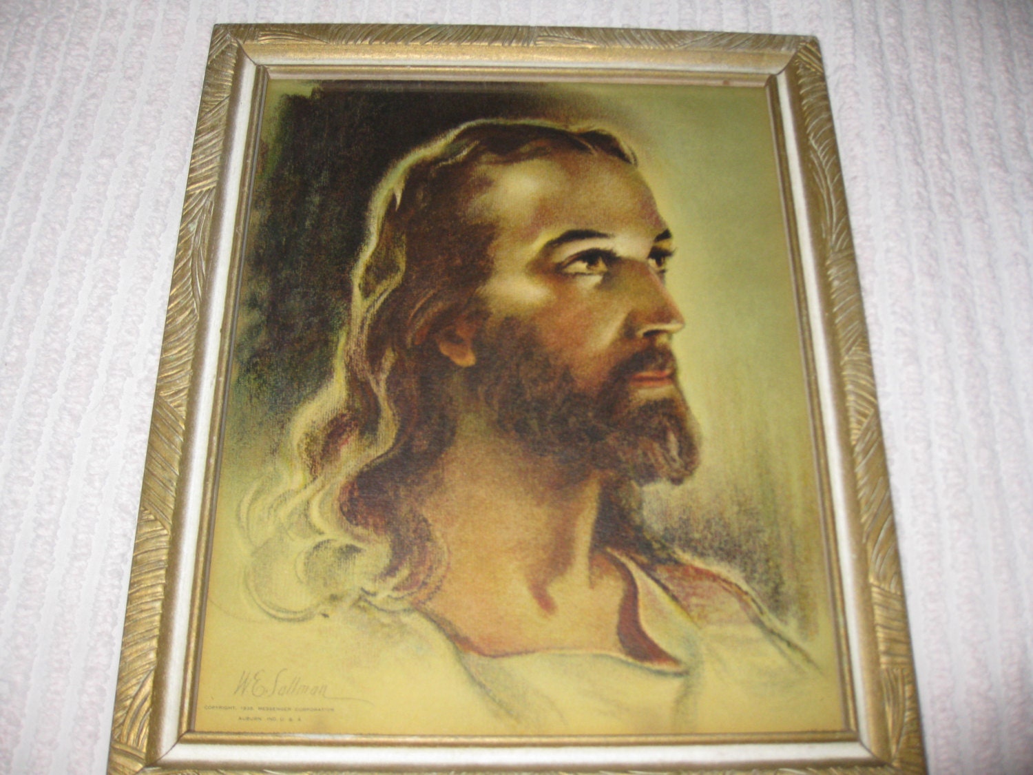 FRAMED JESUS PRINT 1935 Published By The Donald Art Co. Frame